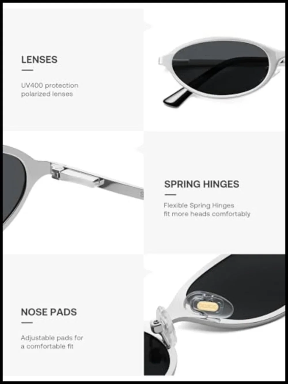 Small Oval Cat Eye Polarized Sunglasses with Metal Frame Spring Hinges